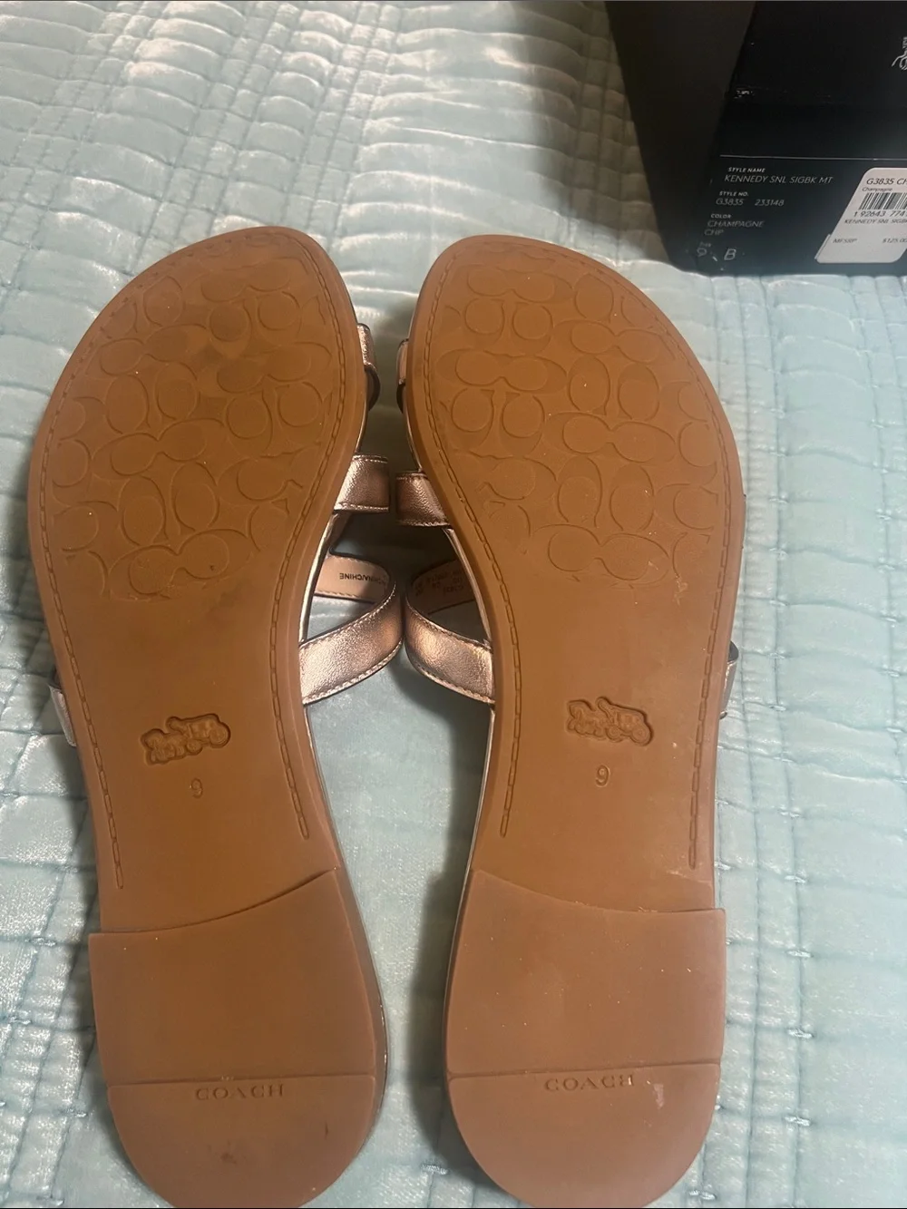 Coach Metallic gold Strappy Slide Sandals new with box